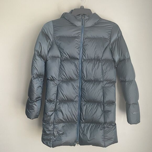Eddie Bauer EB550 Luna Peak Down Parka Hooded Puffer Teal Coat Women's M Nylon - Picture 2 of 16